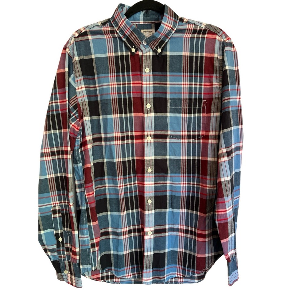J.Crew Mens Summer‎ Plaid Shirt Tailored Fit Blue Red Cotton Button Down 40732 M
